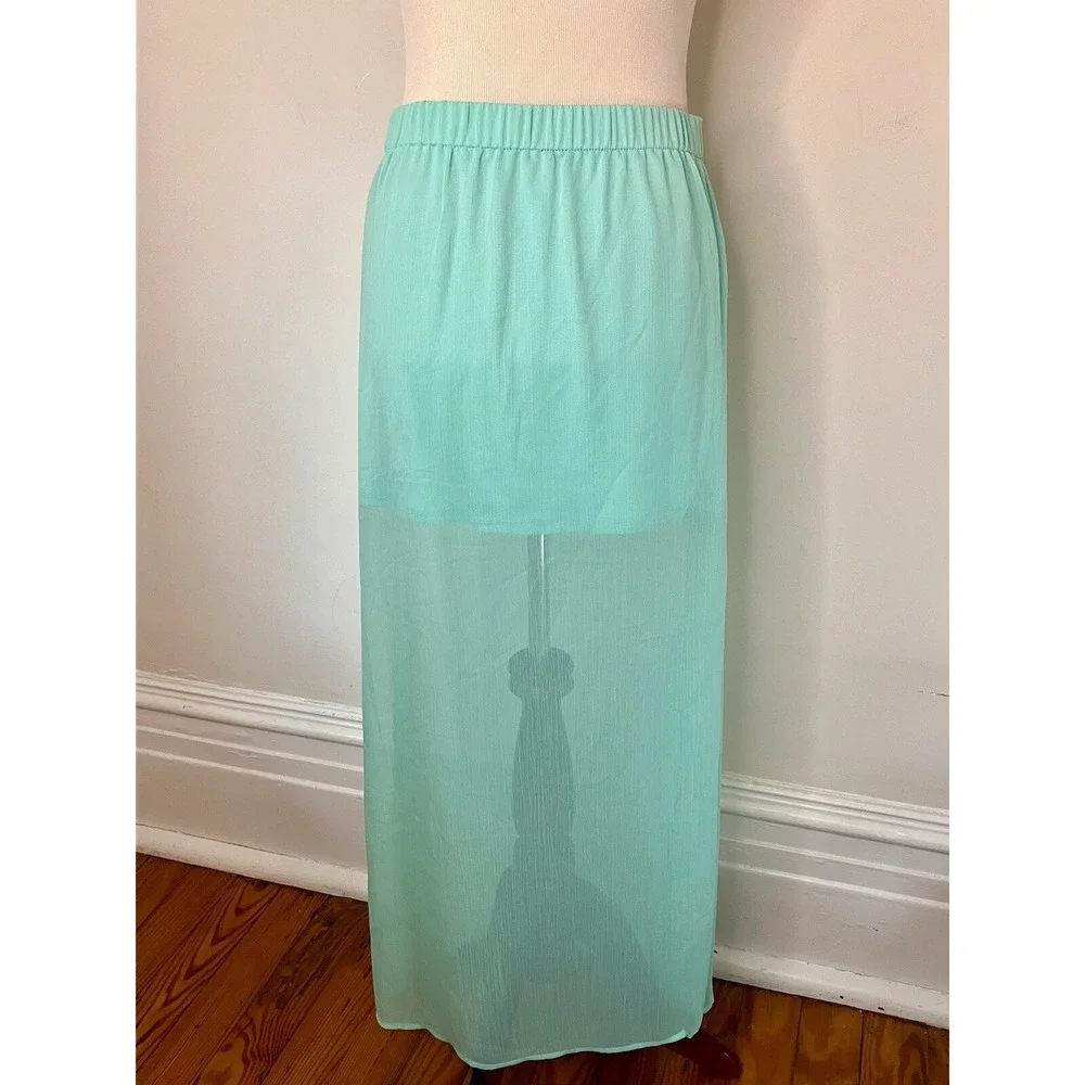 Express Maxi Skirt Sheer XS High Slit Fairy Grunge Seafoam‎ Green Festival